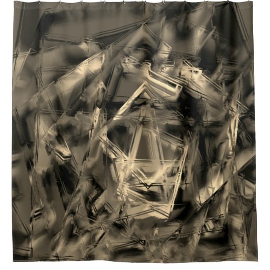 Beige gezwirnte Quadrate mit Pinselstrichen Duschvorhang (Vorderseite)