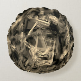 Beige gezwirnte Quadrate mit Pinselstrichen Rundes Kissen