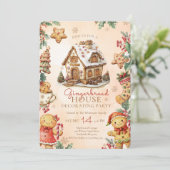 Beige Gingerbread House Christmas Decorating Party Einladung (Stehend Vorderseite)