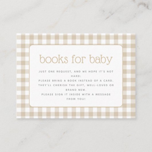 Beige Gingham Baby Showbuchanfrage Begleitkarte (Vorderseite)
