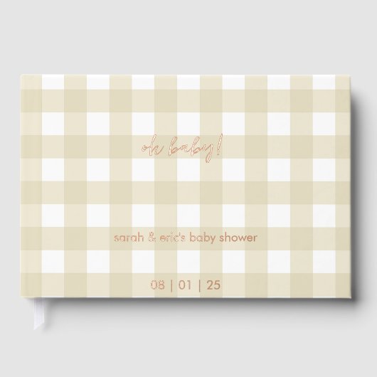 Beige Gingham Baby Shower Gästebuch (Vorderseite)