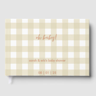Beige Gingham Baby Shower Guest Book Gästebuch