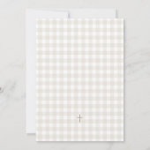 Beige Gingham Baptism Christening Cross Einladung (Rückseite)