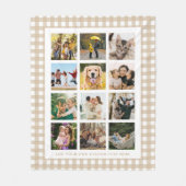 Beige Gingham Benutzerdefinierte 12-Foto-Collage Fleecedecke (Vorderseite)