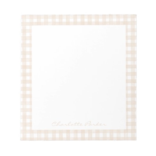 Beige Gingham Benutzerdefinierter Name Notizblock (Vorderseite)
