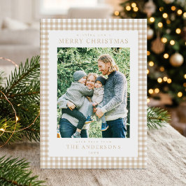 Beige Gingham Christmas Foto Feiertagskarte
