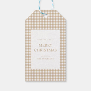 Beige Gingham Christmas Geschenkanhänger