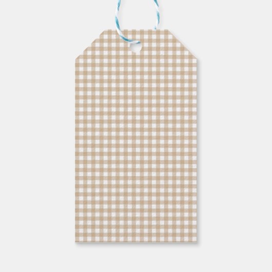Beige Gingham Christmas Geschenkanhänger (Rückseite)