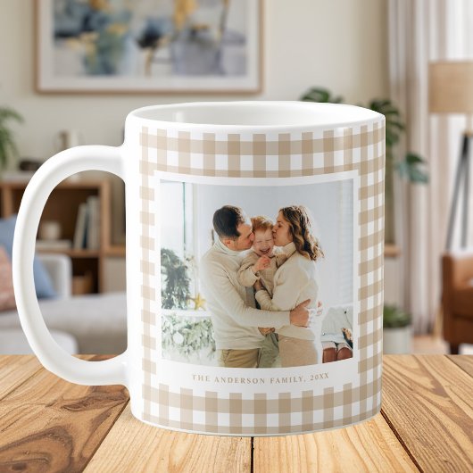 Beige Gingham Custom Photo Kaffeetasse
