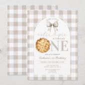 Beige Gingham Cutie Pie Erster Geburtstag Einladung (Vorne/Hinten)