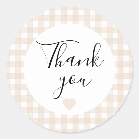 Beige Gingham Danke Favor-Sticker Runder Aufkleber (Vorderseite)