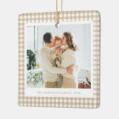 Beige Gingham Family Photo Keramikornament (Links)