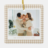 Beige Gingham Family Photo Keramikornament (Vorderseite)