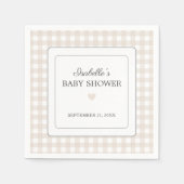 Beige Gingham Gender Neutral Baby Shower Serviette (Vorderseite)