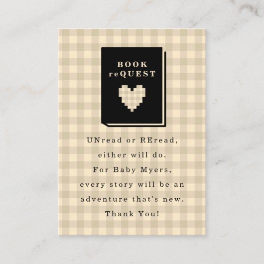 Beige Gingham Herz Buchanfrage Begleitkarte (Vorderseite)