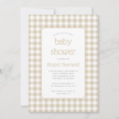 Beige Gingham Karo Baby Shower Einladung (Vorderseite)