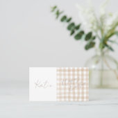 Beige Gingham Karo Happy Oaster Table Name Platzkarte (Stehend Vorderseite)