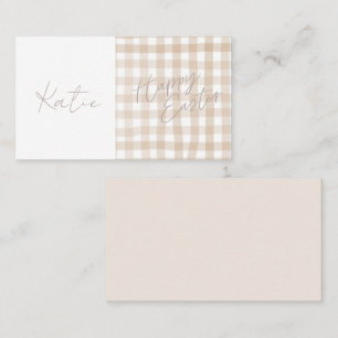 Beige Gingham Karo Happy Oaster Table Name Platzkarte