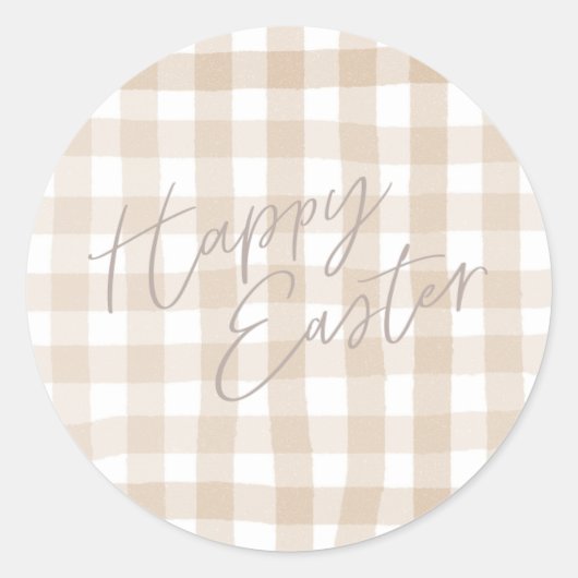 Beige Gingham-Karo-Muster glücklich Ostern Runder Aufkleber (Vorderseite)