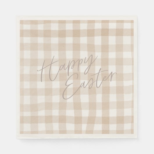 Beige Gingham-Karo-Muster glücklich Ostern Serviette (Vorderseite)