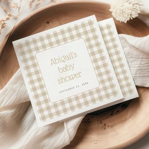 Beige Gingham-Karo Neutrale Rustikale Babyparty Serviette