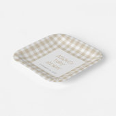 Beige Gingham Karo Rustic Baby Shower Pappteller (Gewinkelt)