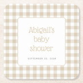 Beige Gingham Karo Rustic Baby Shower Rechteckiger Pappuntersetzer (Vorderseite)