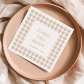 Beige Gingham Karo Rustic Baby Shower Serviette