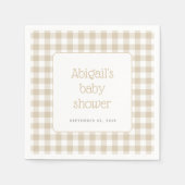 Beige Gingham Karo Rustic Baby Shower Serviette (Vorderseite)