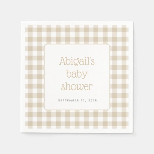 Beige Gingham Karo Rustic Baby Shower Serviette (Vorderseite)