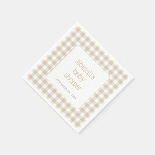 Beige Gingham Karo Rustic Baby Shower Serviette (Ecke)