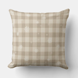 Beige Gingham Karo Schneeflocken Wurf Kissen – War