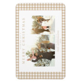 Beige Gingham Karo Zwei Foto Magnet (Vertikal)