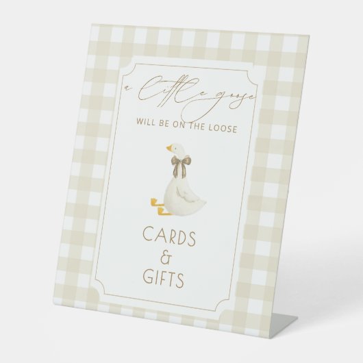 Beige Gingham Kleine Gans Karten & Geschenke Sockelschild (Vorderseite)