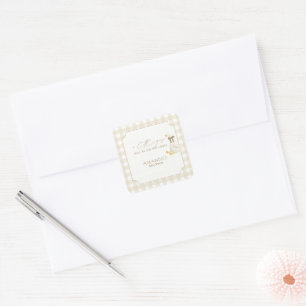 Beige Gingham Kleine Gänse Bücher für Babys Quadratischer Aufkleber