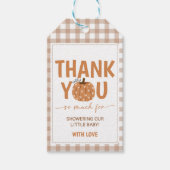 Beige Gingham-Kürbis-Dankeschön-Anhänger Geschenkanhänger (Vorderseite)