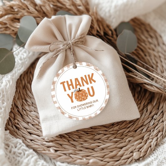 Beige Gingham-Kürbis-Dankeschön-Anhänger Geschenkanhänger