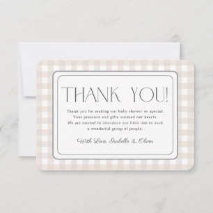 Beige Gingham Neutral Baby Dusche Danke Karte