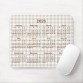 Beige Gingham Plaid Brown 2026 Calendar Mousepad (Mit Mouse)