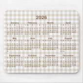 Beige Gingham Plaid Brown 2026 Calendar Mousepad (Vorne)