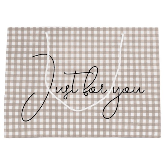 Beige Gingham Print Große Geschenktüte (Vorderseite)