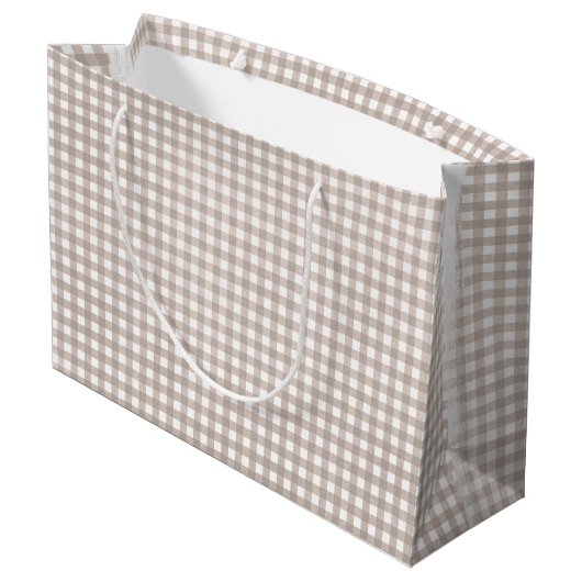 Beige Gingham Print Große Geschenktüte (Rückseite Schrägansicht)
