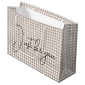 Beige Gingham Print Große Geschenktüte (Vorderseite Schrägansicht)