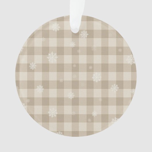 Beige Gingham-Schneeflocken-Ornament – Neutrales L Ornament (Vorderseite)