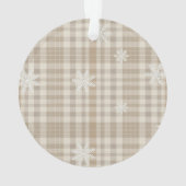 Beige-Gingham-Schneeflocken-Ornament – Neutrales R Ornament (Rückseite)