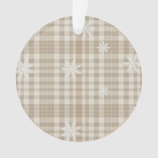 Beige-Gingham-Schneeflocken-Ornament – Neutrales R Ornament (Vorderseite)