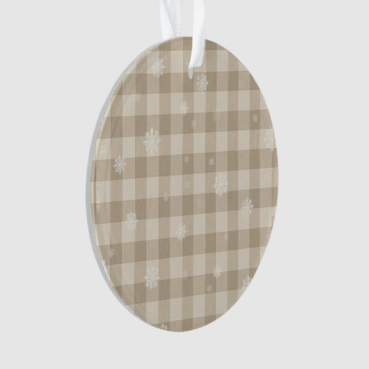 Beige Gingham Snowflake Ornament – Neutral Farm (Vorderseite)