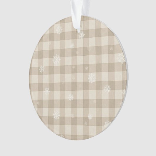 Beige Gingham Snowflake Ornament – Neutral Farm (Vorderseite)