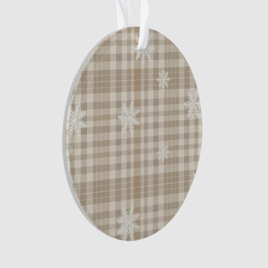 Beige Gingham Snowflake Ornament – Neutral Rustic (Vorderseite)