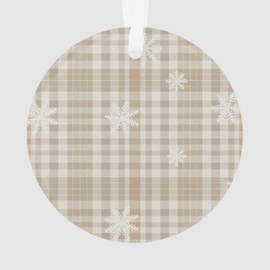 Beige Gingham Snowflake Ornament – Neutral Rustic (Rückseite)